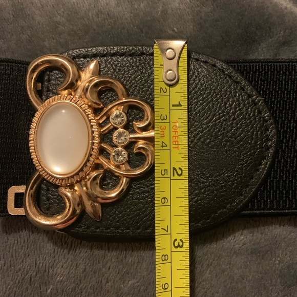 White & Beown Elastic Leather Gemstone Wide Fashion Belt Set of 2 - Picture 6 of 7